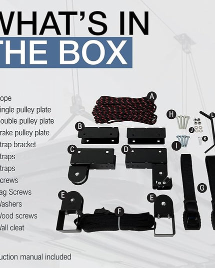 StoreYourBoard Cargo Box Pulley System – Heavy-Duty Garage Hoist Lift for Rooftop Carriers – Garage Storage & Garage Organization Ceiling Hoist with Pulley – Holds 150 lbs - Fits 8–10 ft Ceilings