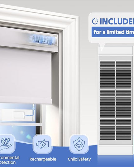 Motorized Blinds with Remote,【Solar Panel Included】 100% Blackout Smart Roller Blinds,Rechargeable Roller Shades,Electric Cordless Blinds with Cover Compatible with Alexa White 30 x 72