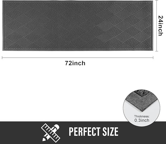 Sturdy Front Door Mat, Absorbent Muddy Dirt Resist Welcome Door Mats Outdoor Indoor, Stain and Fade Resistant, Non-Slip Rubber Backing Low Profile Doormat for Entryway, 72×24, Grey
