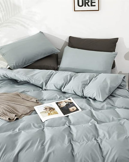 Luxlovery Blue Comforter Set King Dusty Blue Bedding Comforter Set Solid Bedding Set Breathable Blanket Quilts Modern Bedding Set for King Bed