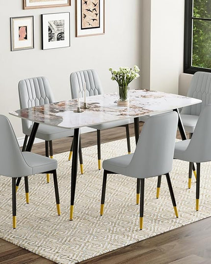 Dining Room Table Set for 6, Dinner Table Set for 6, Sintered Stone Kitchen Table Top and Modern Chairs Set of 6 for Kitchen Dining Room