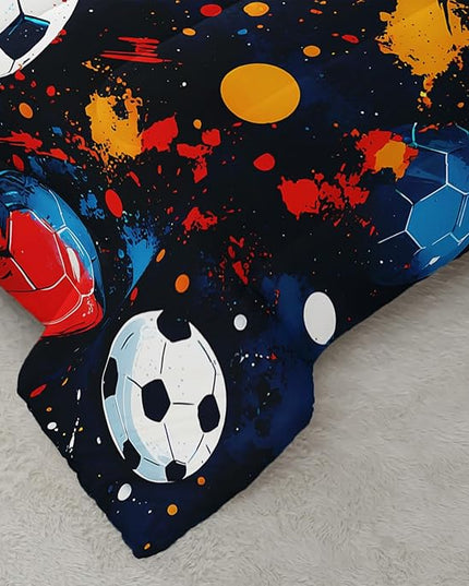 AILONEN Soccer Print Comforter Set Queen Size,Football Sport Cartoon Print Bedding Sets for Bedroom Decor,Colorful Balls Duvet Set for Kids,3-Piece, 1 Quilt and 2 Pillowcases,Soft Microfiber