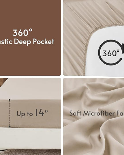 MUXHOMO 7 Pieces Queen Comforter Set, Reversible Bed in a Bag Queen Size, All Season Bedding Set with Comforter, Flat Sheet, Fitted Sheet, Pillowcases & Shams, Brown & Khaki