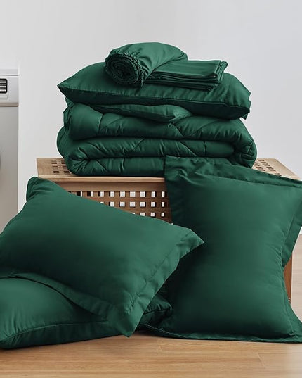 Love's cabin Full Comforter Set Dark Green, 7 Pieces Full Bed in a Bag, All Season Bedding Sets with 1 Comforter, 1 Flat Sheet, 1 Fitted Sheet, 2 Pillowcase and 2 Pillow Sham
