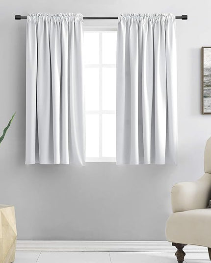 DONREN Greyish White Room Darkening Rod Pocket Curtain Panels - Window Treatment Thermal Insulated Curtains for Bedroom Off White(42 W by 45 L Inch,2 Panels)
