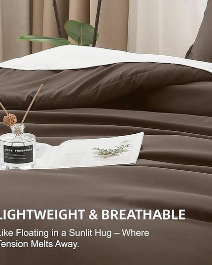 Litanika Comforters Twin/Twin XL Size Chocolate, 2 Pieces Lightweight Solid Bedding Set & Collections, All Season Fluffy Bed Set (66x90 Inches Comforter & 1 Pillowcase)