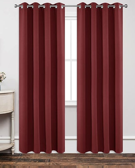 Joydeco Blackout Curtains 84 Inch Length 2 Panels Set, Thermal Insulated Long Curtains 2 Burg, Room Darkening Grommet Drapes for Living Room Bedroom Window (W52 x L84 Inch, Burgundy Red)