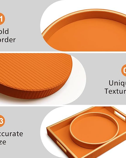 SANZIE Leather Tray Desktop Storage Organizer - Premium Serving & Decorative Tray for Sundries, Cosmetics, Phone, Wallet & Cutlery - Circle, Orange