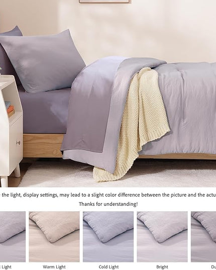 WRENSONGE Twin Comforter Set- 5 Pieces Lilac Twin Bed in a Bag, All Season Twin XL Bedding Sets with 1 Fitted Sheet, 1 Flat Sheet, 1 Pillow Sham and 1 Pillowcase