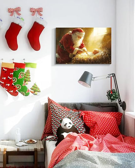 YONICA Christmas Wall Decor Santa Canvas Wall Art Home Decorations 36x24 Inches - Santa Pictures Jesus Prints Winter Painting Xmas Artworks for Living Room Bedroom