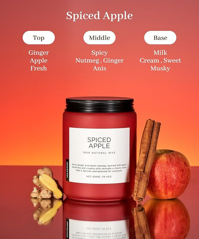 M&SENSE Spiced Apple Scented Candles for Home Natural Soy Wax 19.4oz 110 Hours Large Long Lasting Highly Scented Classic Christmas Holiday 2 Wicks Candle Gift Home Decor