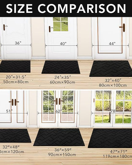 hicorfe Indoor Doormat,Welcome Door Mat TPR Backing Non Slip Mats 20"x31.5" Absorbent Resist Dirt Entrance Doormat Inside Floor for Entryway Washable Low-Profile (Black)