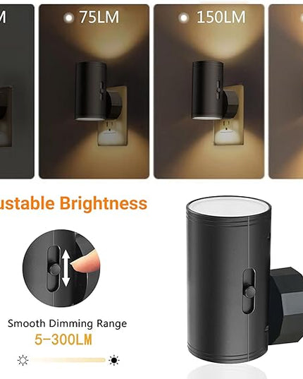 LED Night Lights Plug into Wall,Dusk to Dawn Sensor Night Light,0-300LM Adjustable Brightness,Warm White 2700K,Dimmable Night Lights for Kitchen Hallway Bedroom Bathroom 4 Pack