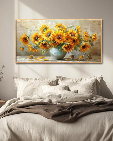 PHAOHUAXM Large Canvas Wall Art For Living Room Wall Decor Vintage Printing Yellow Flower Paintings Dining Room Bedroom Bathroom Kitchen Wall Painting Home Decor Wood Frame Ready To Hang 20x40 In