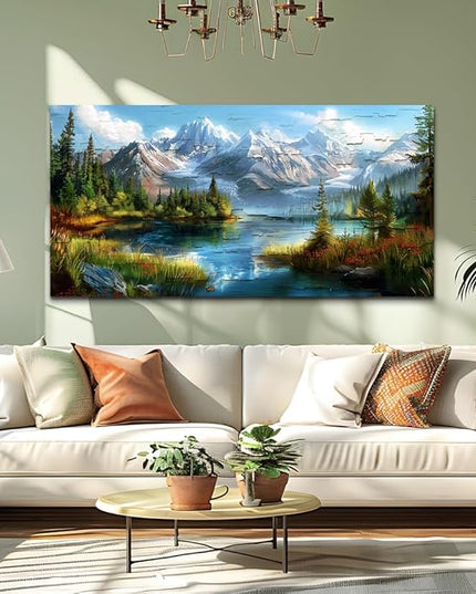 FUHAIHUA Canvas Wall Art For Living Room Large Wall Decor For Office Modern Bedroom Decoration Mountain Rivers Landscape Pictures Farmhouse Painting Artwork Wall Mural Aesthetic Home Decor 30x60 In