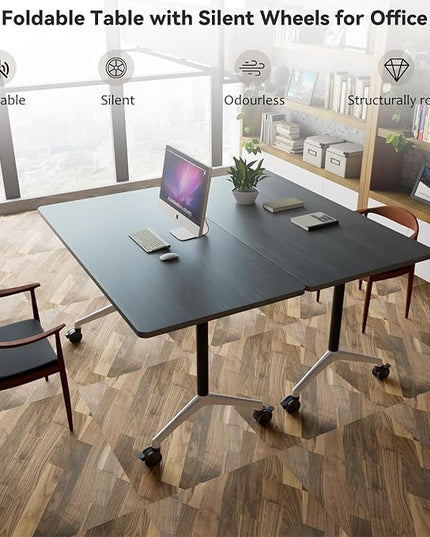 Folding Conference Room Tables, Seminar Conference Table Modern Flip Top Training Meeting Tables, Conference Room Table with Wheels for Home Office Classr,2 Pack 47.2inch