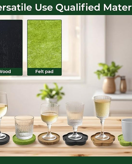 Acacia Wood Coasters Set of 8 with Holders, 4 Acacia Wood & 4 Absorbent Felt Pads, 3.6 Inches Fit Coffee Table, Home, Office, Bar, Offers Tabletop Protection, Stylish Decor and Ideal Gift
