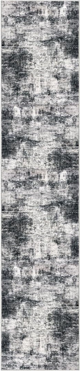 IOHOUZE Abstract Runner Rug 3x14 Ft Washable Runners for Hallways, Non Slip Kitchen Runner Printed Faux Wool Entryway Runner Indoor, Modern Abstract Floor Carpet for Hall Stair, Black Grey