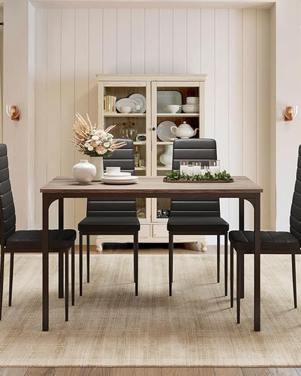 Gizoon Dining Table Set for 4, Kitchen Table Chairs Set of 4, 5 Piece Kitchen Table Set with 4 Upholstered PU Leather Chairs for Dining Room, Living Room, Apartment, Small Space, Grey