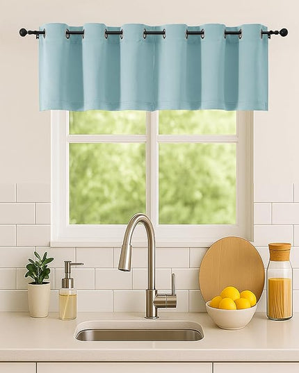Simplebrand Aqua Kitchen Valances for Windows 18 Inches Long 2 Pack, Room Darkening Window Valances for Living Room, Grommet Short Straight Drape Kitchen Curtains for Bedroom Kids Room, 40Wx18L