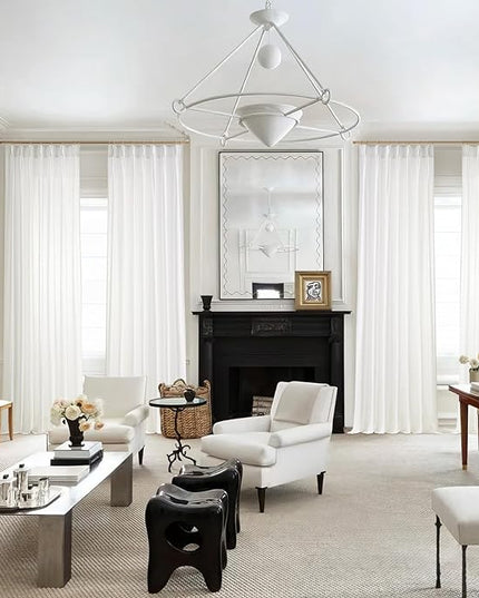 Topfinel Pinch Pleated Curtains 100 Inches Long 2 Panels Set,White Cream Semi Sheer Cotton Blend Fabric Aesthetic Advanced Curtain Drapes for Living Room Bedroom,40x100 inch Length