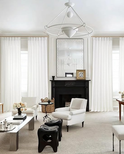 Topfinel Pinch Pleated 63 Inch Curtains 2 Panels for Living Room Cream Linen Curtains 63 Inches Long Pinch Pleat Drapes for Track System Light Filtering Semi Sheer Curtains for Dining Bedroom Office