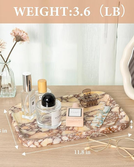 Calacatta Marble Vanity Trays, Marble Bathroom Tray Countertop, Luxury Decorative Dresser Organizer, Purple&White Natural Stone Serving Tray for Kitchen, Perfume, Jewelry Holder Storage