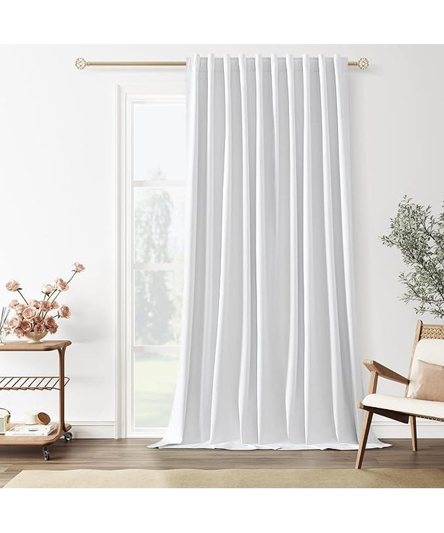 Guken White Linen Blackout Curtains 70 Inch Wide by 96 Inch for Living Room Bedroom Back Tab Thermal Insulated 100% Black Out Linen 1 Drapes Room Darkening Window Curtains White,1 Panel
