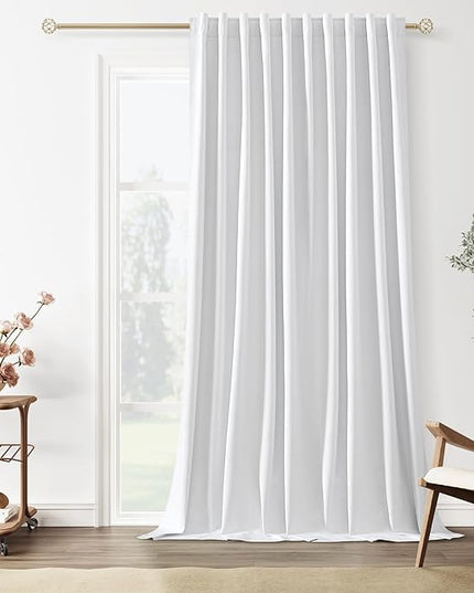 Guken White Linen Blackout Curtains 100 Inch Wide by 108 Inch for Living Room Bedroom Back Tab Thermal Insulated 100% Black Out Linen 1 Drapes Room Darkening Window Curtains White,1 Panel