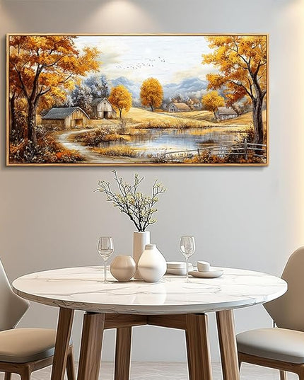Wood Farmed Canvas Wall Art For Living Room Large Wall Decor For Office Bedroom Decorations Autumn Forest Landscape Pictures Farmhouse Painting Artwork Room Wall Mural Aesthetic Home Decor 30x60 In