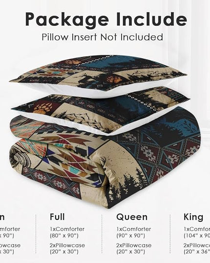 Queen Size Comforter Set with 2 Pillowcases, Black Brown Country 3 Pcs Bedding for Kids and Adults, Deer Bear Wildlife Soft Comforter Set for Bedroom Bed Decor