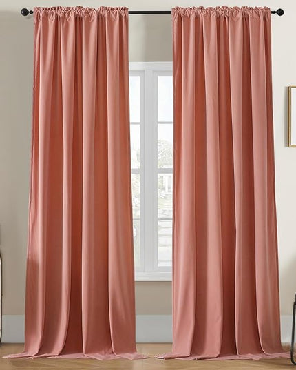 Joydeco Pink Velvet Curtains 90 inch Length 2 Panels, Luxury Blackout Rod Pocket Thermal Insulated Window Curtains, Super Soft Room Darkening Drapes for Living Dining Room Bedroom,W52 x L90 inches
