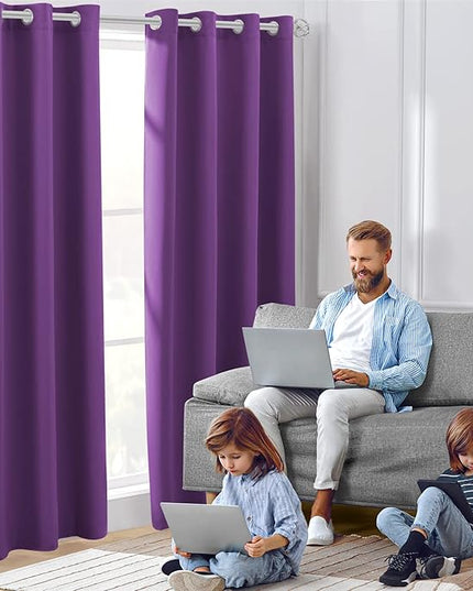 HOMEIDEAS Purple Blackout Curtains 52 X 96 Inch Set of 2 Panels Room Darkening Bedroom Curtains/Drapes, Thermal Grommet Light Blocking Window Curtains for Living Room