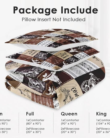 Twin Size Comforter Set with Pillowcase, Western Animal Cow Cowboy 2 Pcs Bedding for Kids and Adults, Vintage Brown Soft Comforter Set for Bedroom Bed Decor