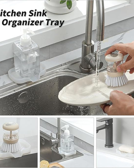 Silicone Bathroom Soap Dishes with Drain Spout-Bathroom and Kitchen Sink Organizer,Sponge Holder,Dish Soap Tray,Perfect for Dispenser,Scrubber,Bottle,Cup on Counter Translucent 4.9"×3.2"