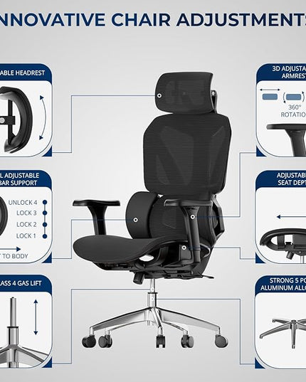 Ergonomic Office Chair – Mesh Office Chair with Headrest, Adjustable Armrest and Lumbar Support – Holds Up to 290lbs (GPP-MAX-90)