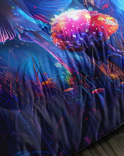 Luminescent Mushroom Comforter Queen Size, Wild Botanical Themed Bed Set Cute Kids' Bedding with 2 Pillowcases.