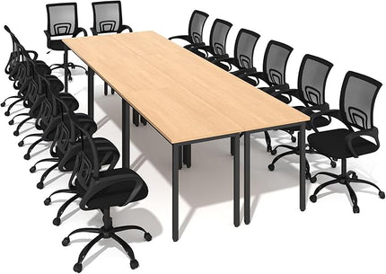 Bonzy Home 12ft Conference Tables Chair Set, 142"x47"x30" Table & 14pcs Chairs, Office Computer Desk and Chair Set for Meeting Room Study Printer Podcast Seminar Table Set for 14 People