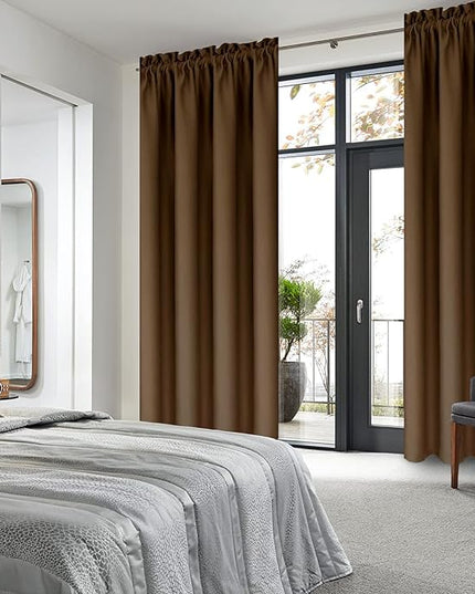DWCN Brown Room Darkening Blackout Curtains - Rod Pocket Thermal Insulated Privacy Energy Saving Window Curtain Drapes 42x 72 inch Length, Set of 2 Bedroom Living Room Curtains