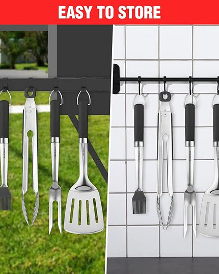 Grill Accessories Heavy Duty BBQ Set Gifts for Men/Women - Premium Stainless Steel Spatula, Fork, Brush & Tongs, Barbecue Utensils Tool Kit Gift for Grilling Lover Outdoor