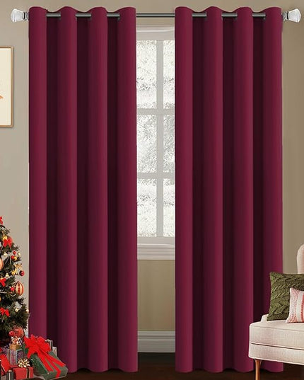 H.VERSAILTEX Burgundy Red Blackout Draperies Curtains Thermal Insulated Window Treatment Extra Long Decorative Curtains for Thanksgiving Day & Christmas Decor(Set of 2,52 by 108 - Inch,Burgundy)