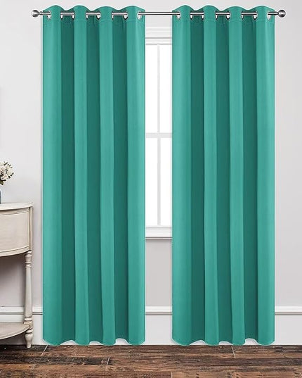 Joydeco Blackout Curtains 63 Inch Length 2 Panels Set, Thermal Insulated Long Curtains& Drapes 2 Burg, Room Darkening Grommet Drapes for Living Room Bedroom Window (W52 x L63 Inch, Peacock Blue)