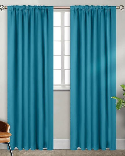 BGment Rod Pocket and Back Tab Blackout Curtains for Bedroom - Thermal Insulated Room Darkening Curtains for Living Room, 2 Window Curtain Panels (52 x 84 Inch, Peacock Blue)