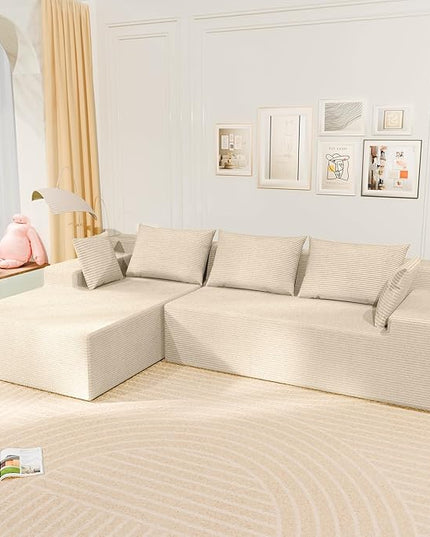 LEVELEVE 107" Cloud Sectional Couch with Deep Seat，Modern Modular Sofa with L-Shape Chaise，No Assembly Required, Upholstered Couches for Living Room Bedroom(Beige,Left Facing Chaise)