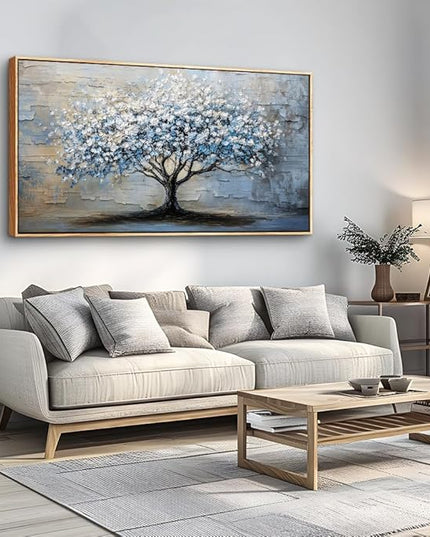 ERQINHUA Wall Art For Living Room Large Wall Decor Art For Office Abstract Pictures Blue Grey Tree Restaurant Wall Painting Framed Canvas Printing Art Bedroom Home Decoration Wood Framed 20"X40"