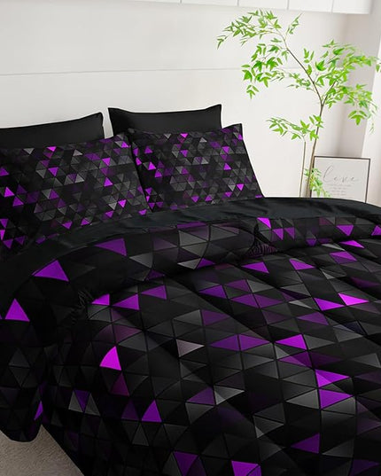 Geometric Violet Black Triangle Twin Size Comforter Set,Light Honeycomb Bedding Set 7 Piece in A Bag,Bed Sheet Set Geometry Decor,Microfiber Lightweight All Season