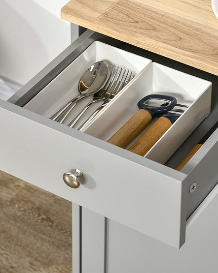 HOMCOM Sideboard with Solid Wood Countertop, Modern Kitchen Storage Cabinet, Coffee Bar Cabinet with 3 Drawers, Doors and Adjustable Shelf, Gray