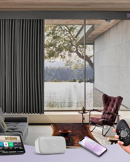 Graywind Hardwired Smart Curtains Motorized Blackout Curtain with Remote Alexa Google Control for Sliding Door Thermal Insulated Drapes One-Way or Split Draw, Custom Width to 220" (Iron Grey)