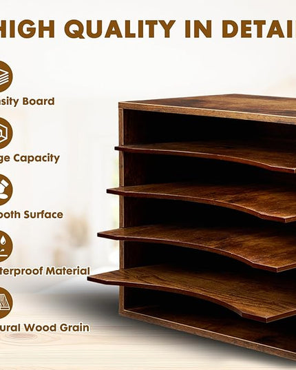 EMERIT Paper Organzier Wood Desktop Organizer Storage Letter Tray File Sorter with Adjustable Shelves for Home Office