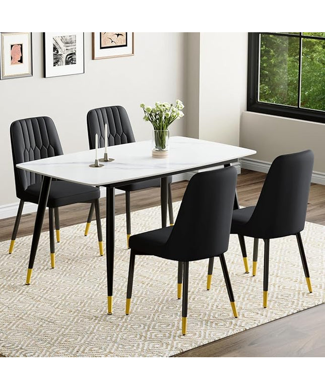 50'' Dining Table Set for 4, Dining Room Sets for 4, Sintered Stone Dining Table Chairs Set of 4, Easy to Assemble，Suitable for Small Spaces